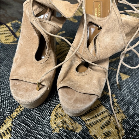 Aquazzura beige suede platform shoes like new 38.5 - Picture 4 of 8